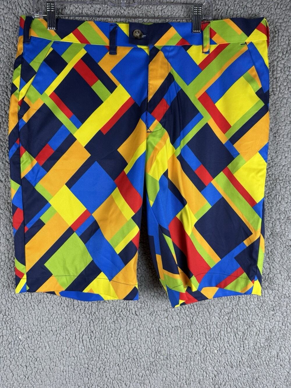 LOUDMOUTH Golf Chino Shorts Mens Size 36 Stained Glass Abstract Geometric